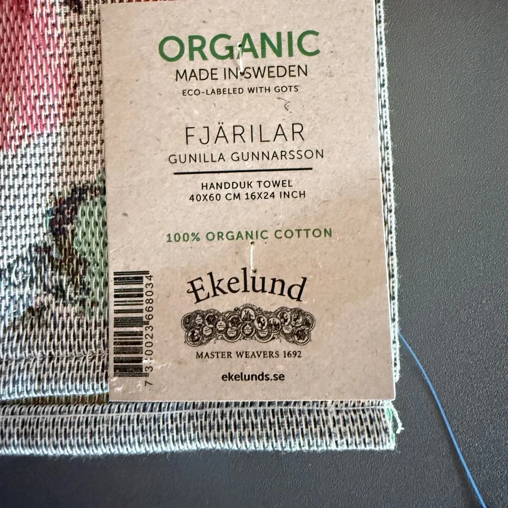 Ekelund Fjarilar Hand Towel Unisex 16x24 Multicolor NEW Organic Cotton Butterfly